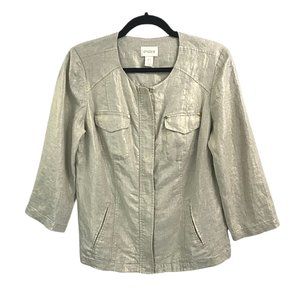 Chico's Metallic Silver Open-Front Jacket